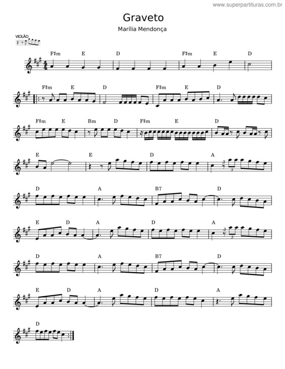 Partitura da música Graveto – Marília Mendonça