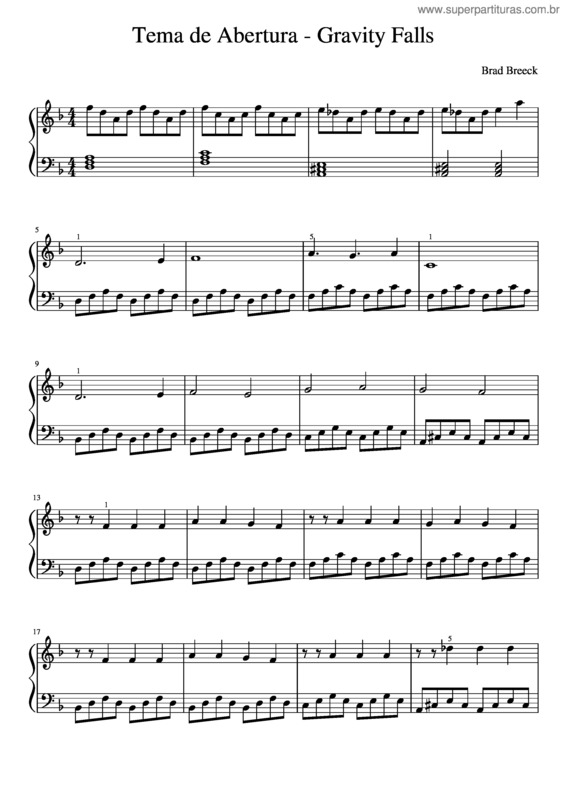Partitura da música Gravity Falls – Tema De Abertura
