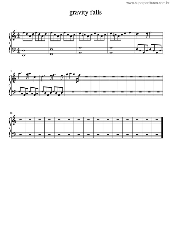 Partitura da música Gravity Falls
