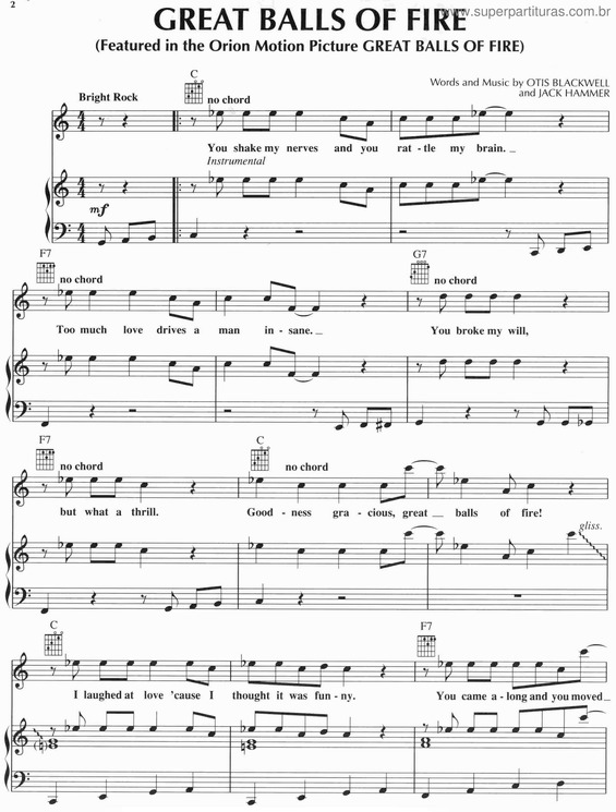 Partitura da música Great Balls Of Fire