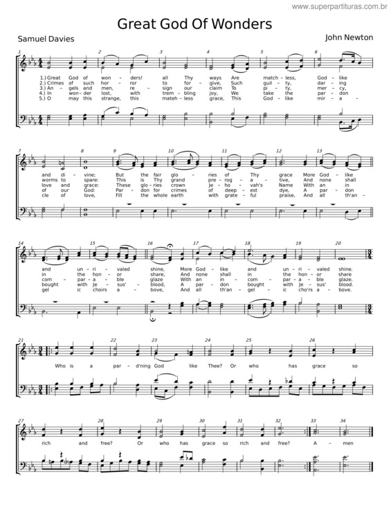 Partitura da música Great God Of Wonders – Samuel Davies