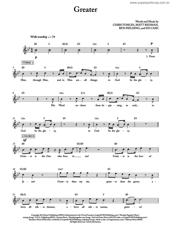 Partitura da música Greater