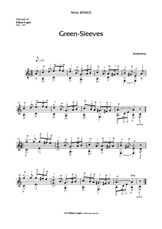 Partitura da música Green Sleeves