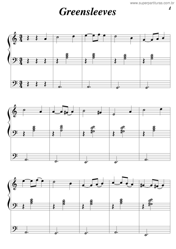 Partitura da música Greensleeves v.3