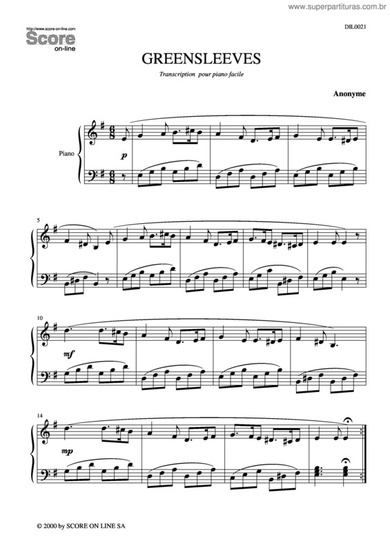 Partitura da música Greensleeves v.6