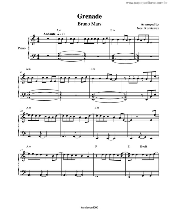 Partitura da música Grenade v.2