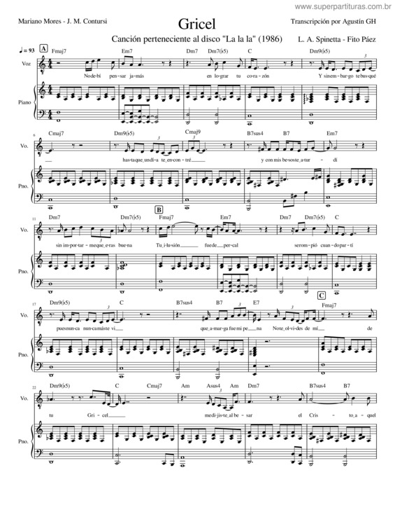 Partitura da música Gricel – Luis Alberto Spinetta .Mscz