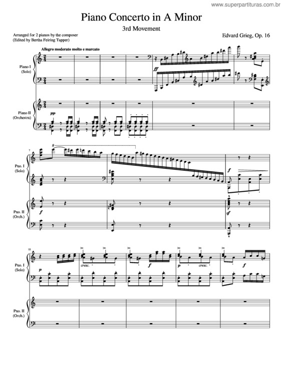 Partitura da música Grieg Piano Concerto In A Minor