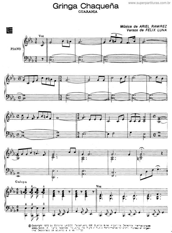 Partitura da música Gringa Chaqueña