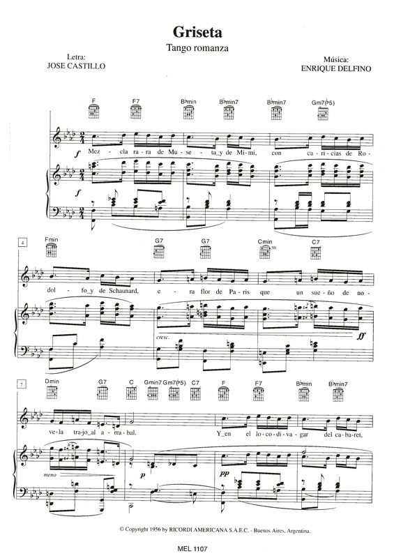 Partitura da música Griseta