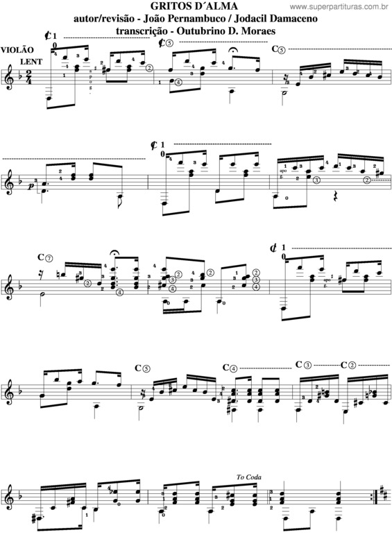 Partitura da música Gritos D´Alma