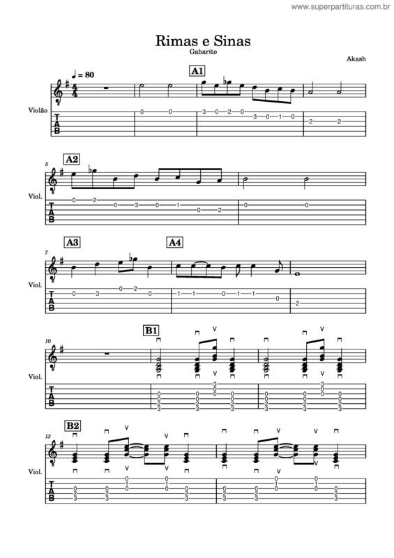 Partitura da música Gtr77–M8 – Rimas E Sinas  Gabarito