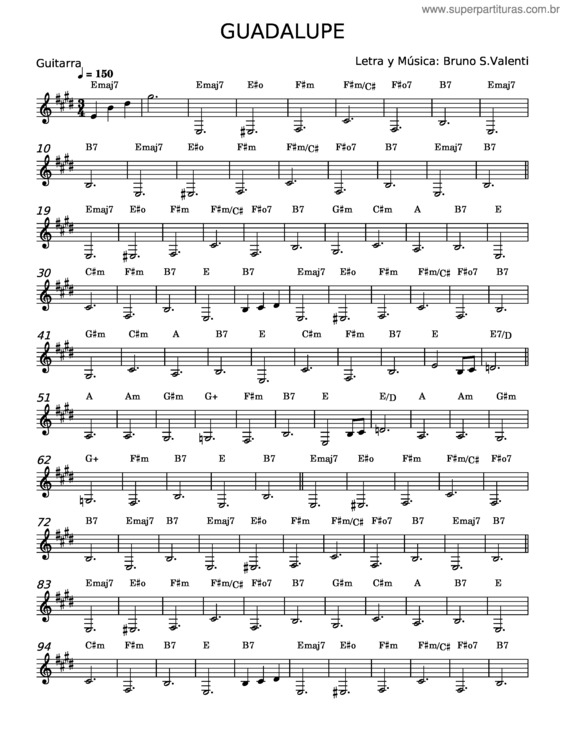 Partitura da música Guadalupe – Bruno S.Valent