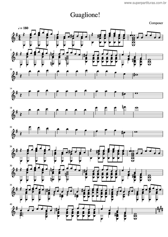 Partitura da música Guaglione
