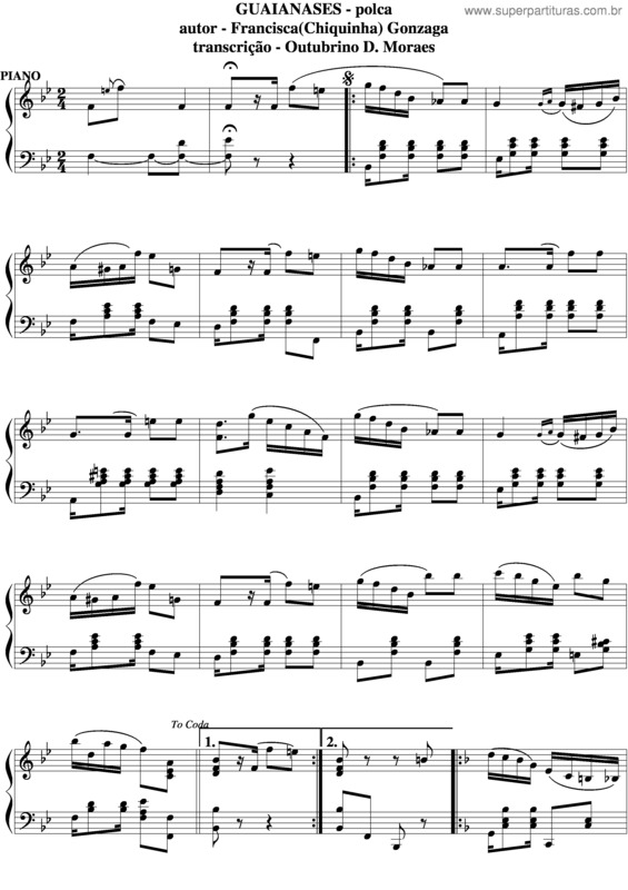 Partitura da música Guaianases