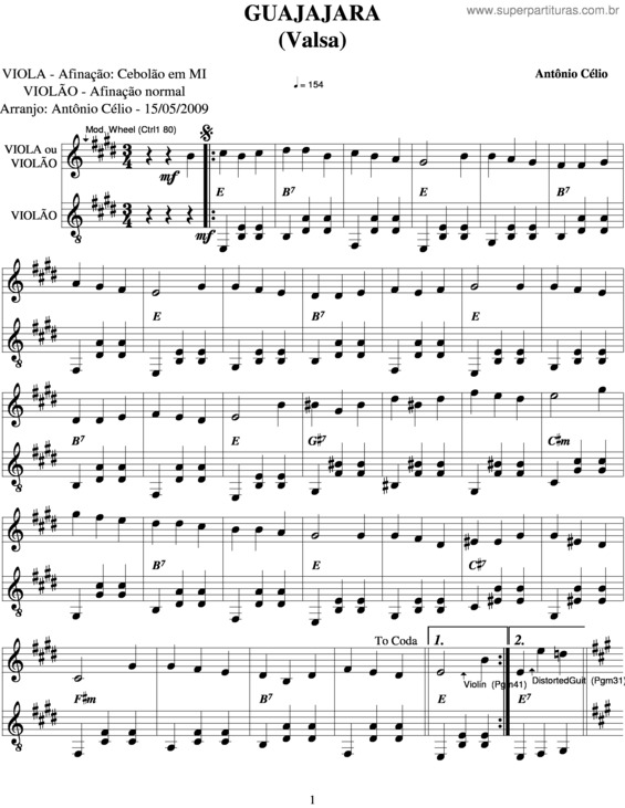 Partitura da música Guajajara