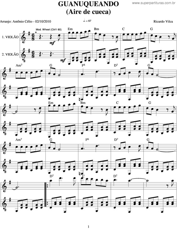 Partitura da música Guanuqueando