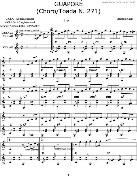 Partitura da música Guaporé