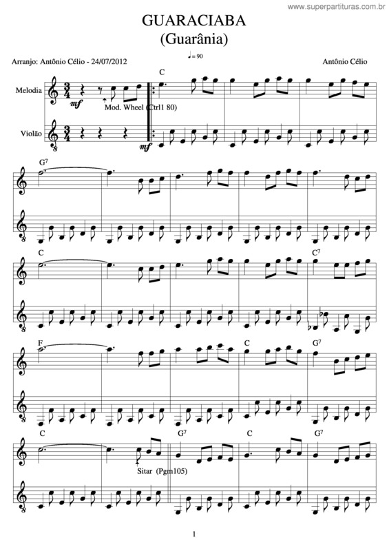 Partitura da música Guaraciaba