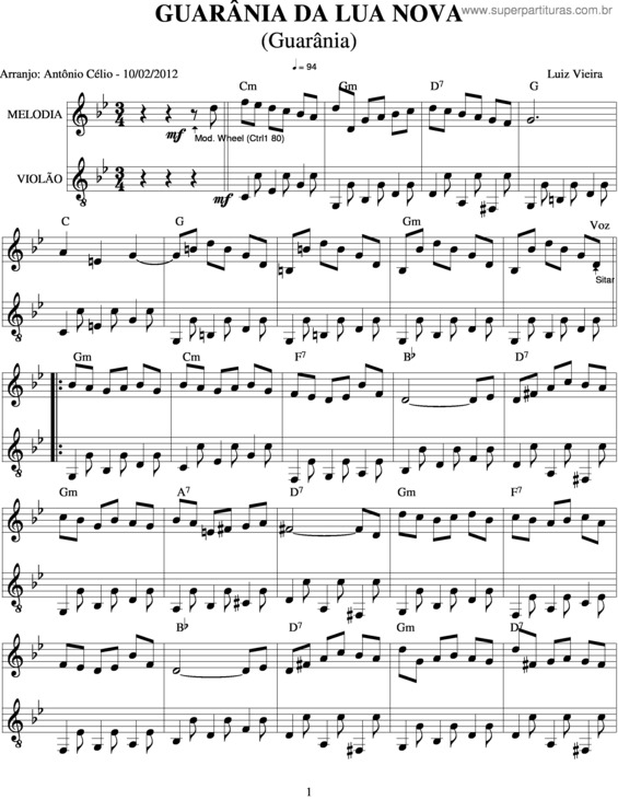 Partitura da música Guarânia Da Lua Nova v.2