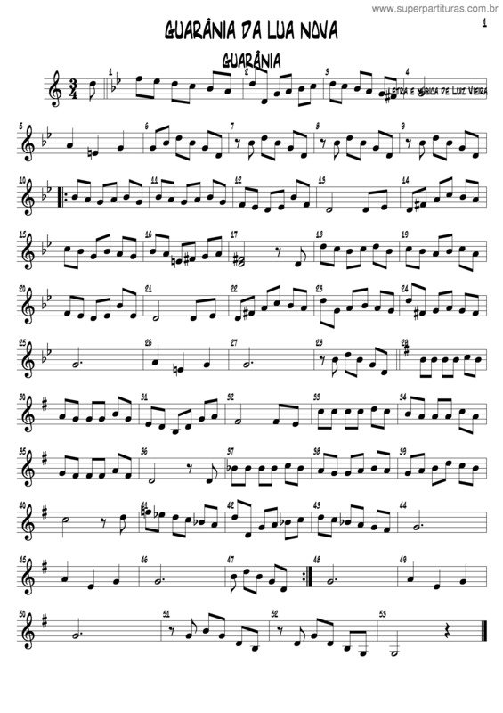 Partitura da música Guarânia Da Lua Nova