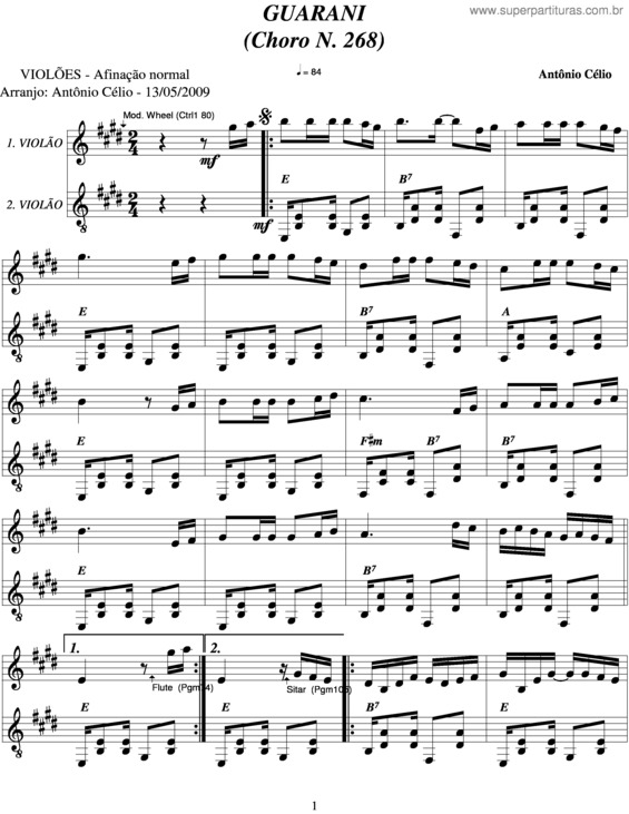 Partitura da música Guaranín