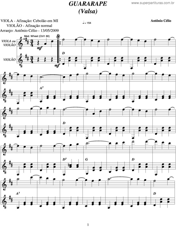 Partitura da música Guararape