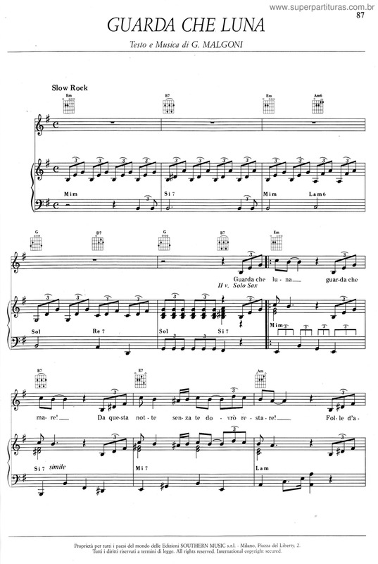 Partitura da música Guarda Che Luna v.2