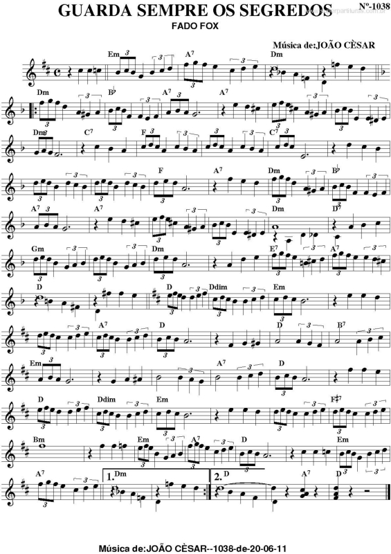 Partitura da música Guarda Sempre os Segredos