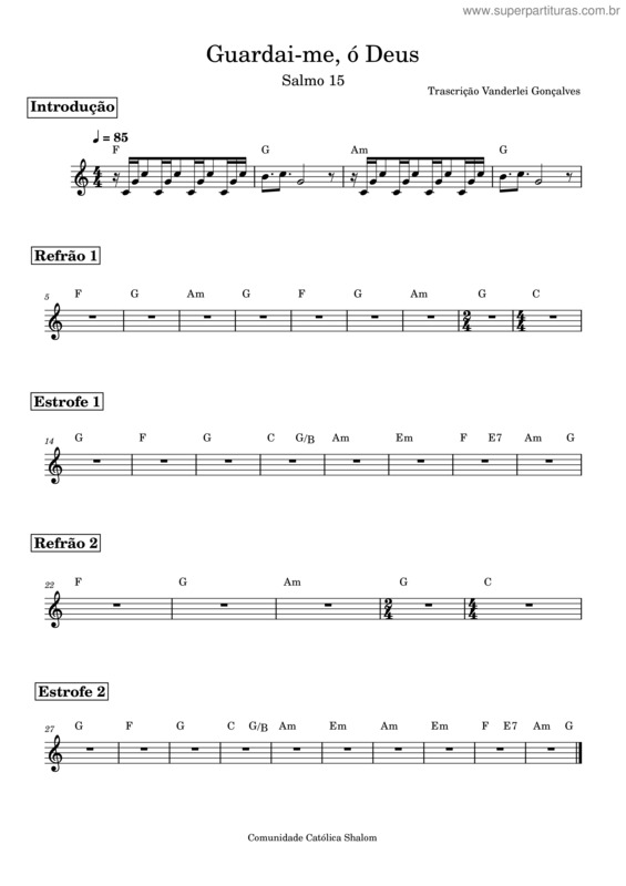 Partitura da música Guardai–Me, Ó Deus v.2