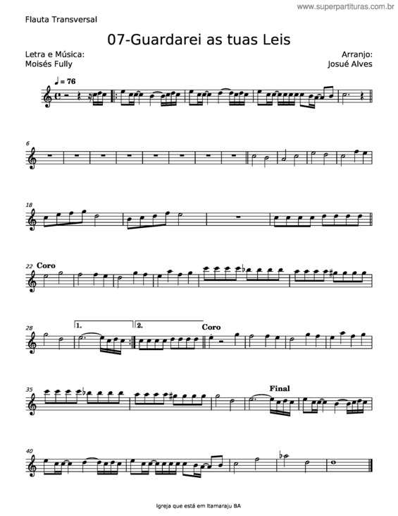 Partitura da música Guardarei As Tuas Leis – Moisés Fully