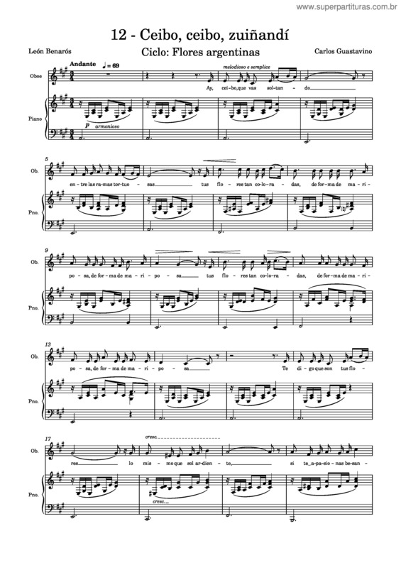 Partitura da música Guastavino