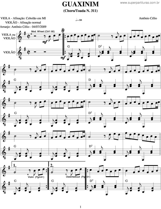 Partitura da música Guaxinimn