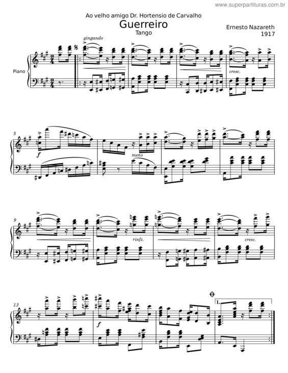 Partitura da música Guerreiro – Ernesto Nazareth