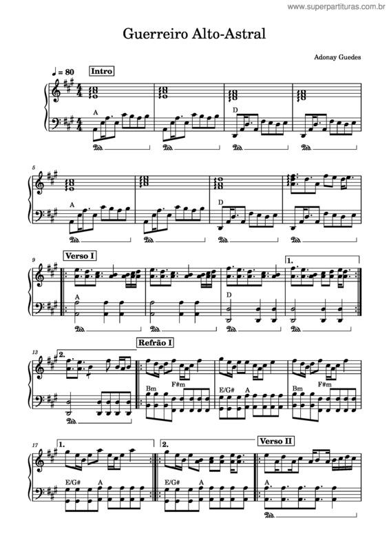 Partitura da música Guerreiro Alto–Astral – Adonay Guedes