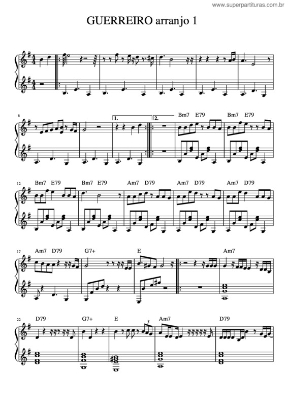 Partitura da música Guerreiro Arranjo N Mero 1
