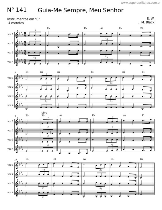 Partitura da música Guia–Me Sempre, Meu Senhor – E. W.