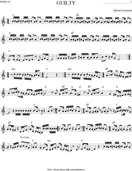 Partitura da música Guilty