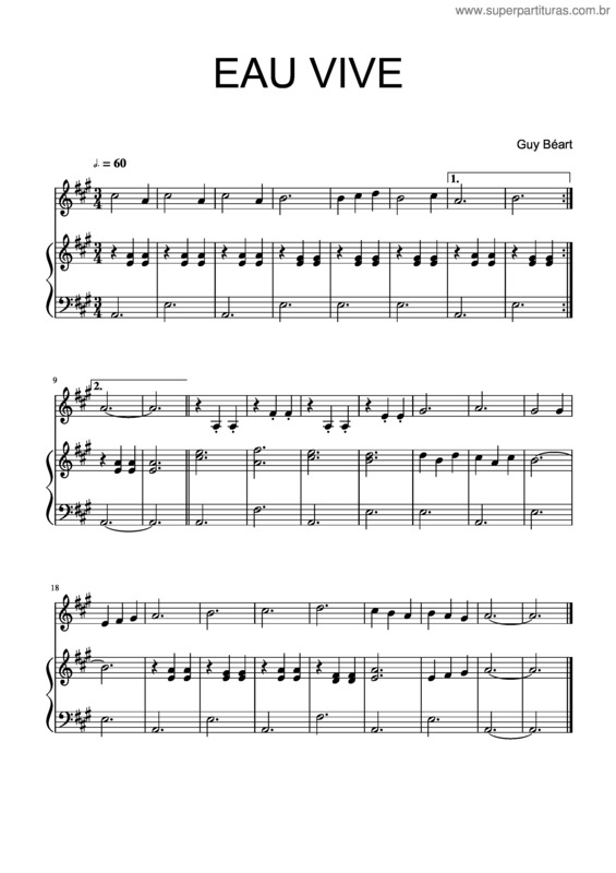 Partitura da música Guy Béart – Eau Vive
