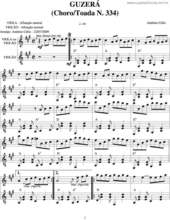 Partitura da música Guzerán