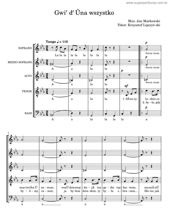 Partitura da música Gwir Dr Ûna Wszystko – Jan Markowski
