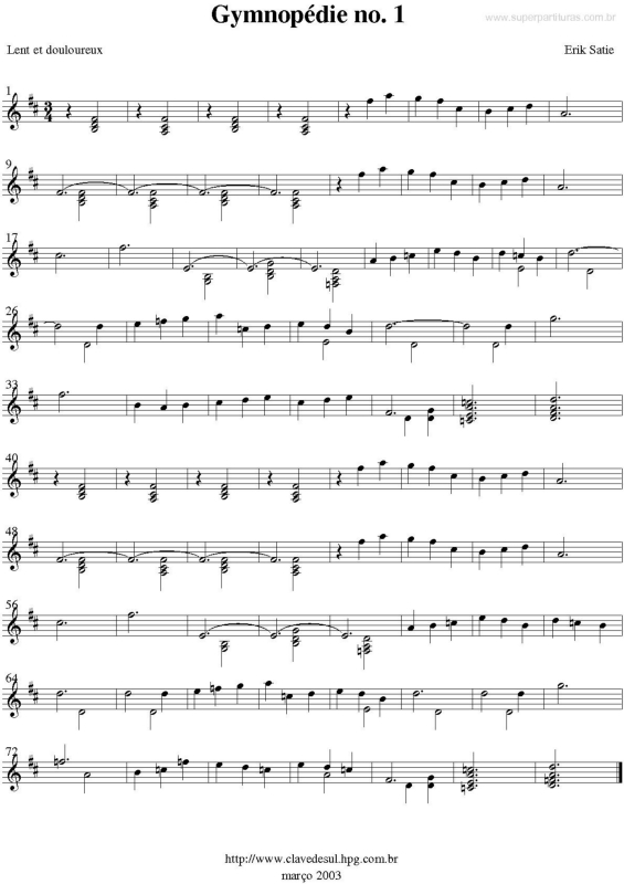 Partitura da música Gymnopédie no. 1