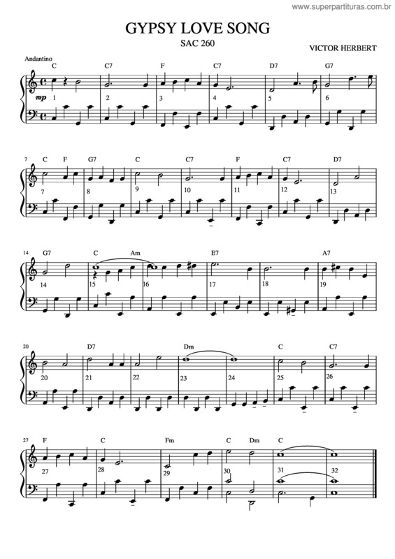 Partitura da música Gypsy Love Song