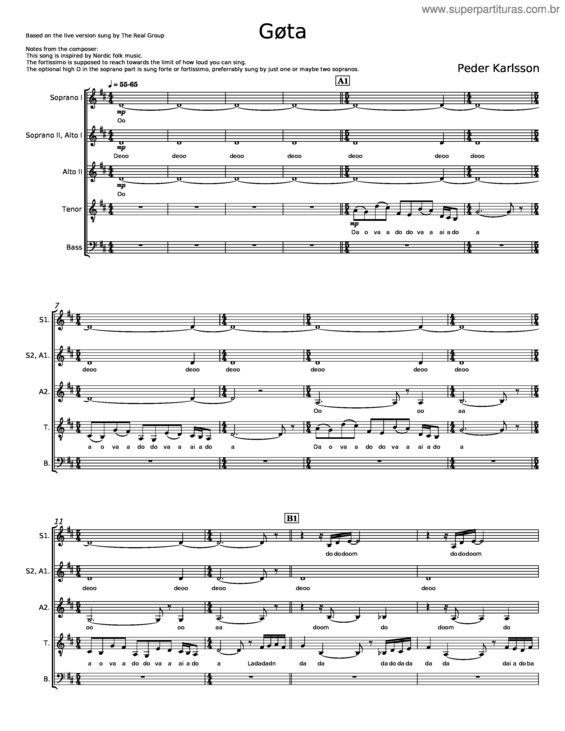 Partitura da música Gøta
