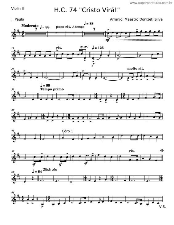 Partitura da música H.C. 74 Cristo Virá! – Macalão, Paulo Leivas