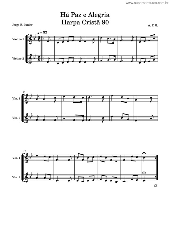 Partitura da música Há Paz E Alegria Harpa Cristã 90