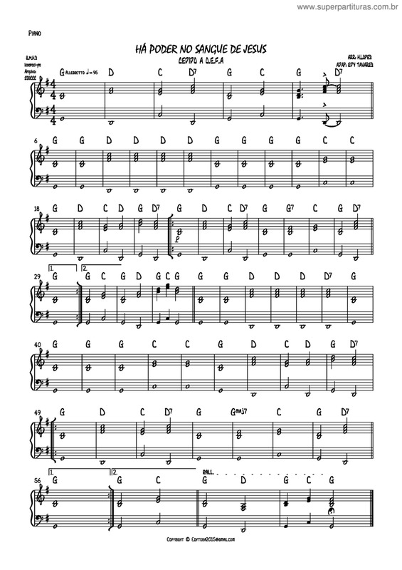 Partitura da música Há Poder no Sangue de Jesus  v.7