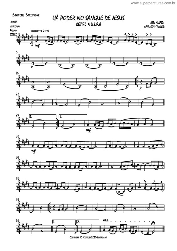 Partitura da música Há Poder no Sangue de Jesus v.2