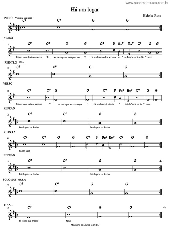 Partitura da música Há Um Lugar v.2