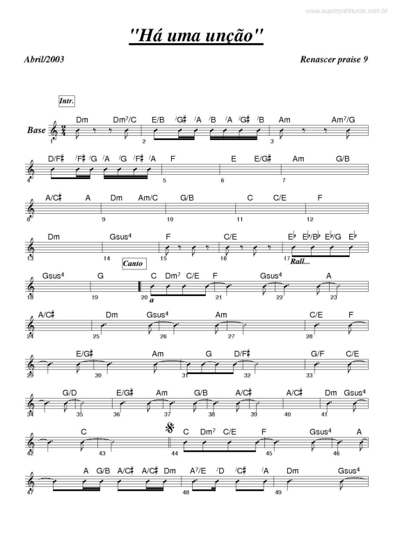 Partitura da música Há Uma Unção